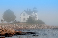 Prospect Harbor Light in Foggy Afternoon in Maine